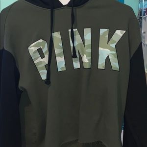 PINK camo crop top hoodie